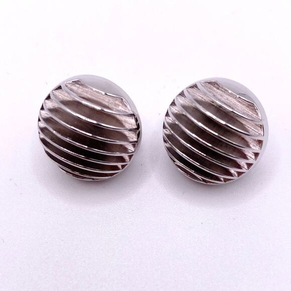 Crown Trifari Clip On Earrings Silver Tone Midcentury - Picture 5 of 6